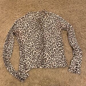 Sezane Animal Print Long Sleeve Top - Black and White